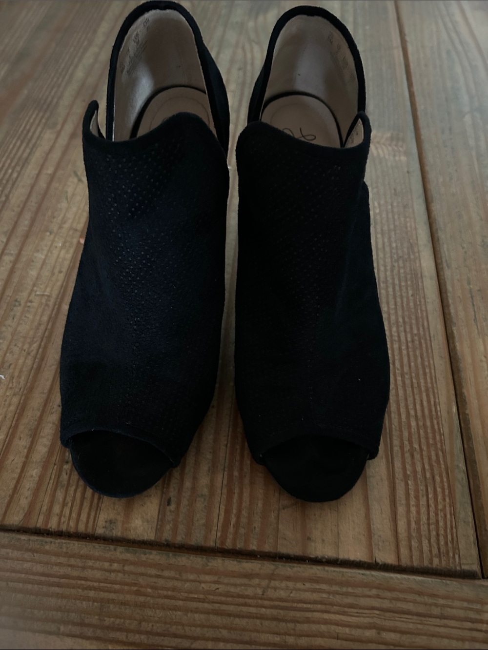 Life Stride Black Open-Toe Suede Booties